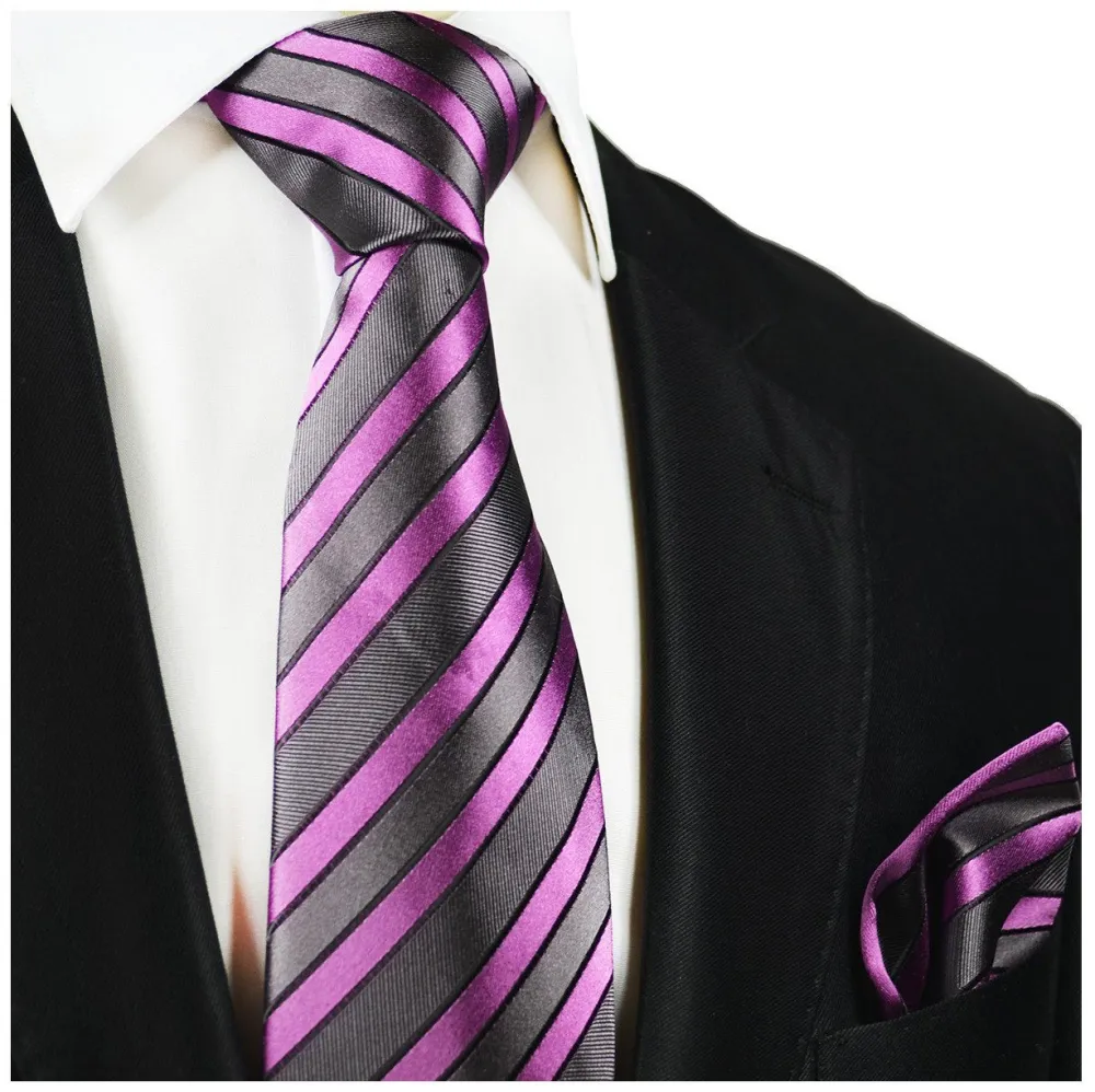 Elegant Silk Striped Men's Necktie With Pocket Square