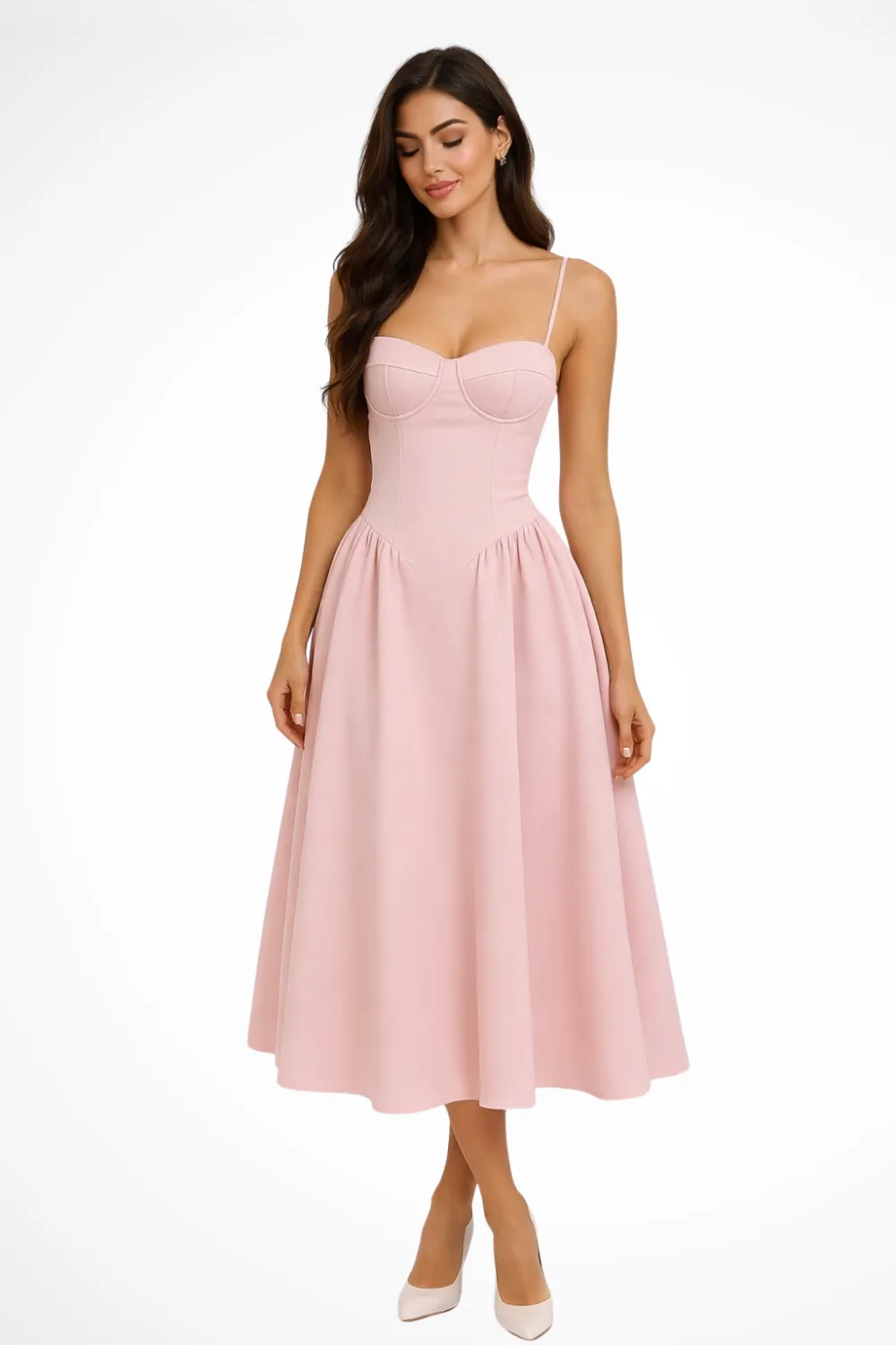  Refined Corset Bodice Line Midi Dress