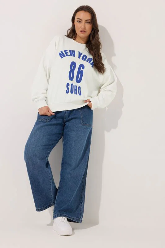 White 'New York' Slogan Sweatshirt detail 1