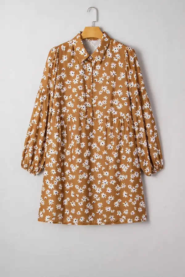 Wearable Cut Floral Printed Split Neck Dress