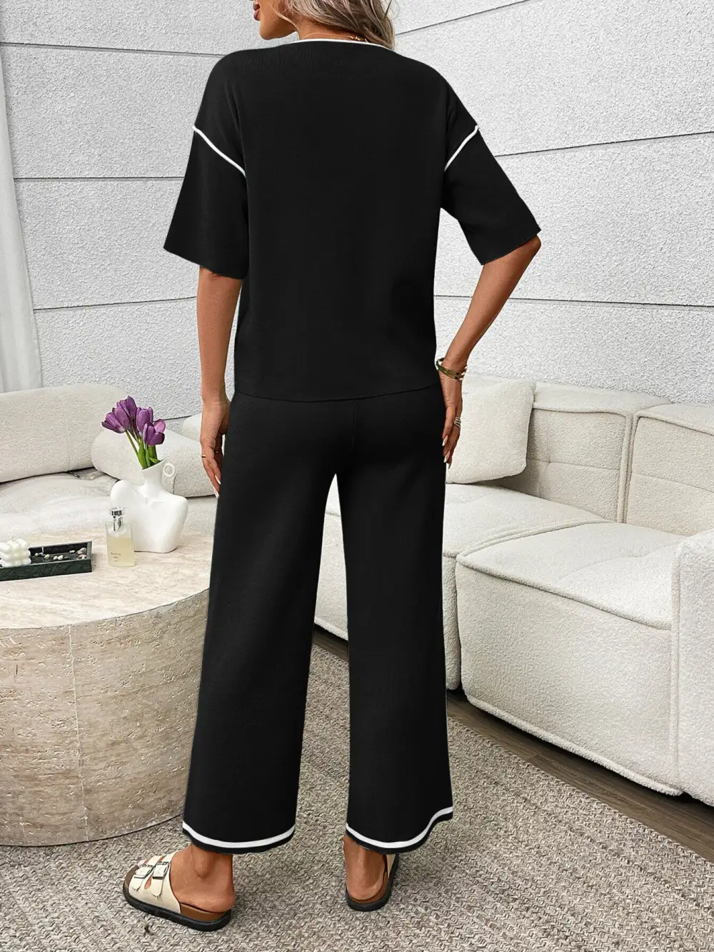 Round Neck Half Sleeve Top and Pants Set