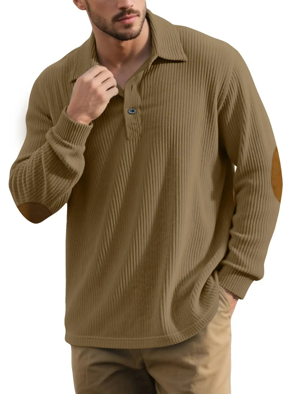 Everyday Ribbed Button Placket Spread Collar Polo Shirt