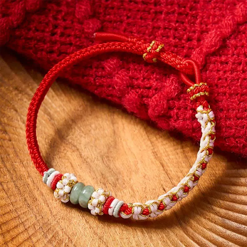 Handmade Braided Knotting Peach Blossoms Jade Adjustable Bracelet