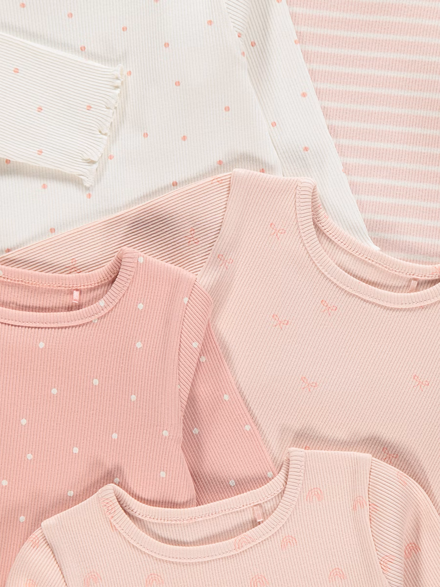 Pink Patterned Ribbed Long Sleeve Tops 5 Pack detail 1