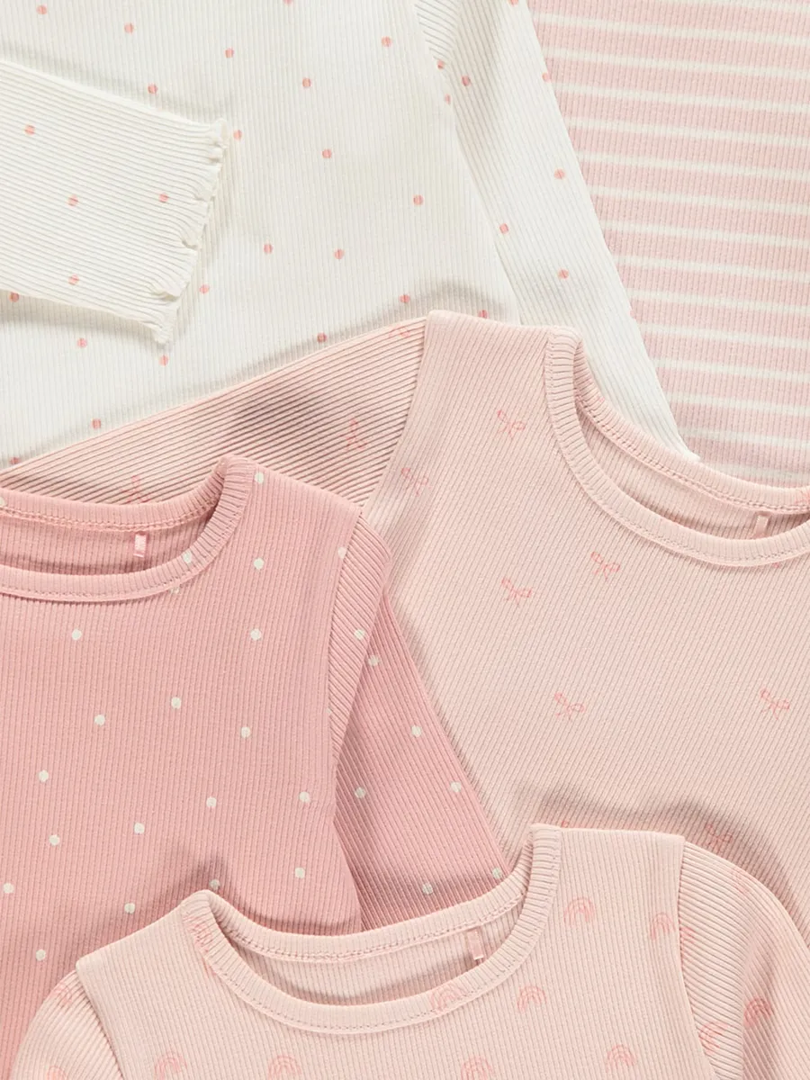 Pink Patterned Ribbed Long Sleeve Tops 5 Pack