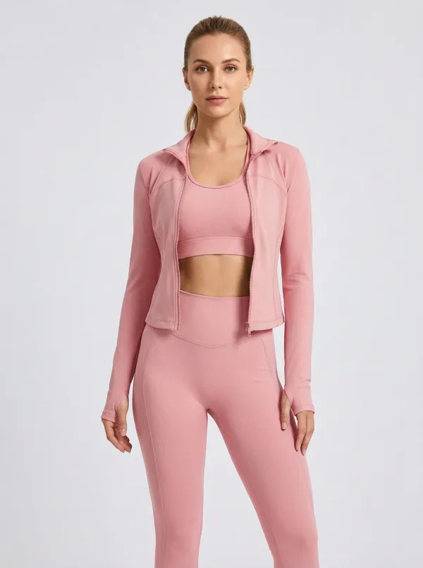 Performance-Inspired Ribbed Texture Set Women's Three Piece Activewear Set