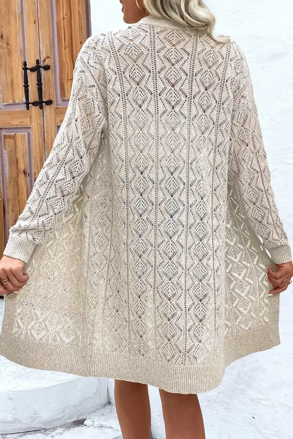 Openwork Button Front Long Cardigan