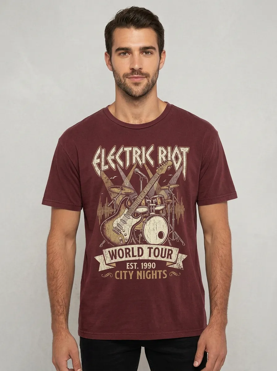 Men's Rock Music Lover Electric Riot Guitar Drum Printed T-shirt
