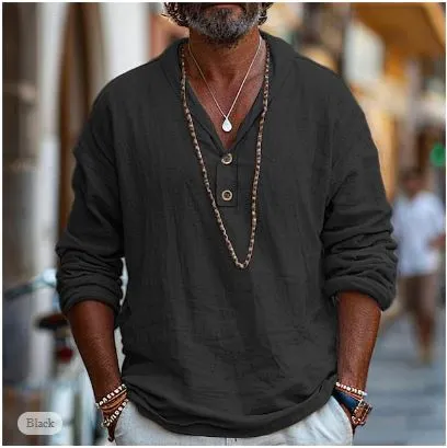 Linen Long Sleeve Button Detail Casual Shirt