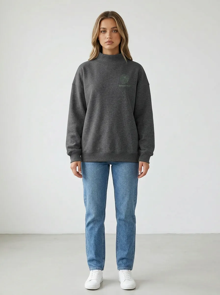 Women's Botanical Soul Monstera Leaf Printed Mock Neck Sweatshirt