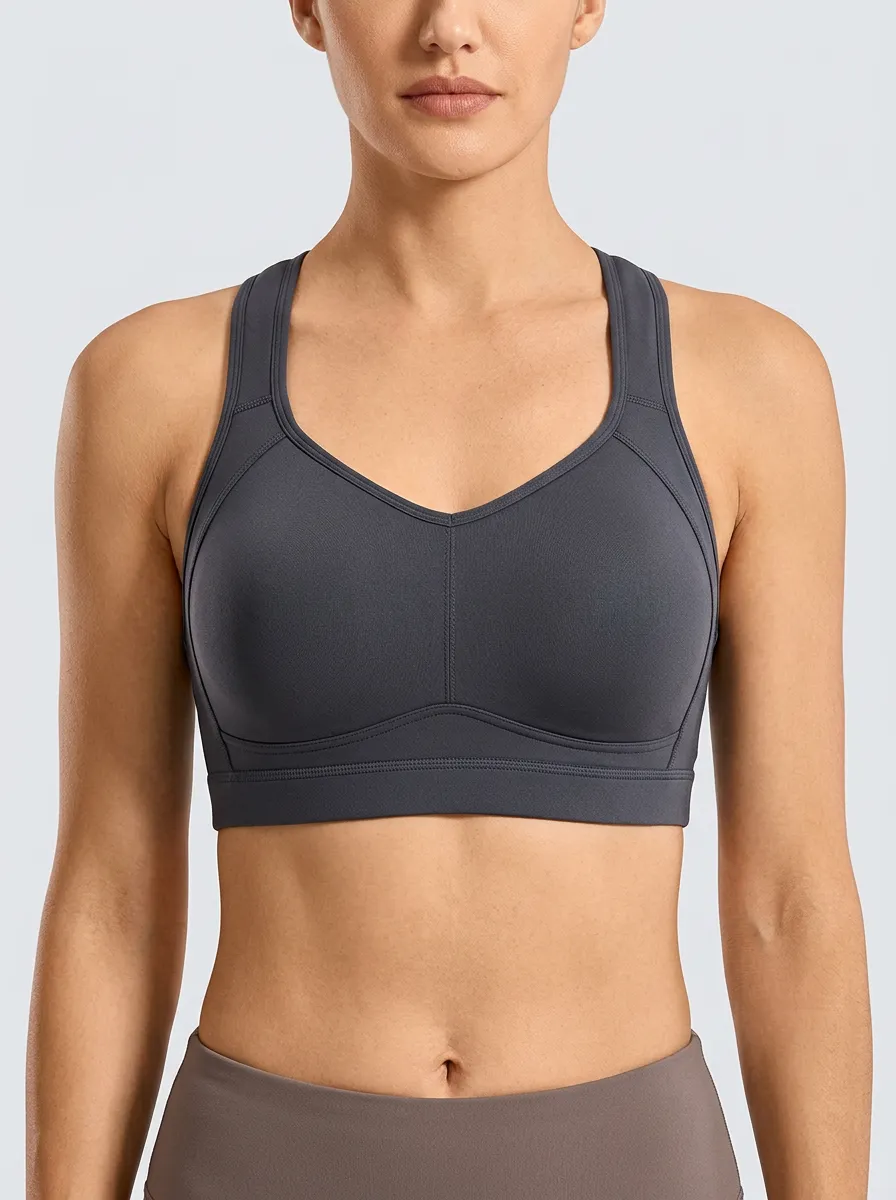 Women's V Neck Racerback Panel Detail Sports Bra