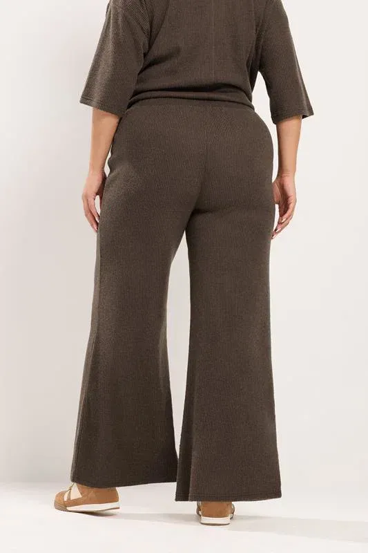 Chocolate Brown Ribbed Wide Leg Trousers