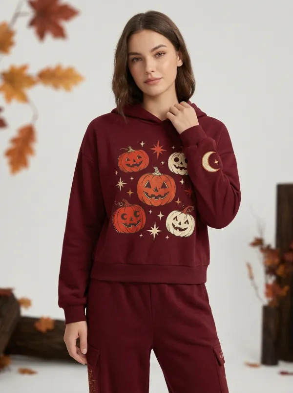 Women's Halloween Pumpkin Star Printed Lounge Set