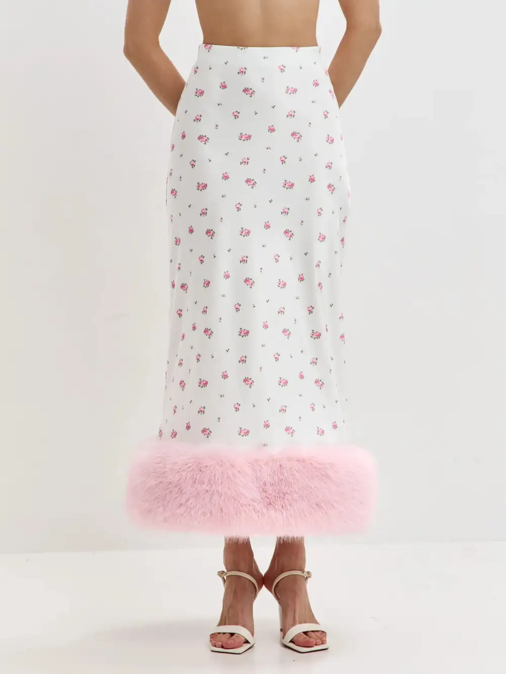 Midi Satin Floral Skirt