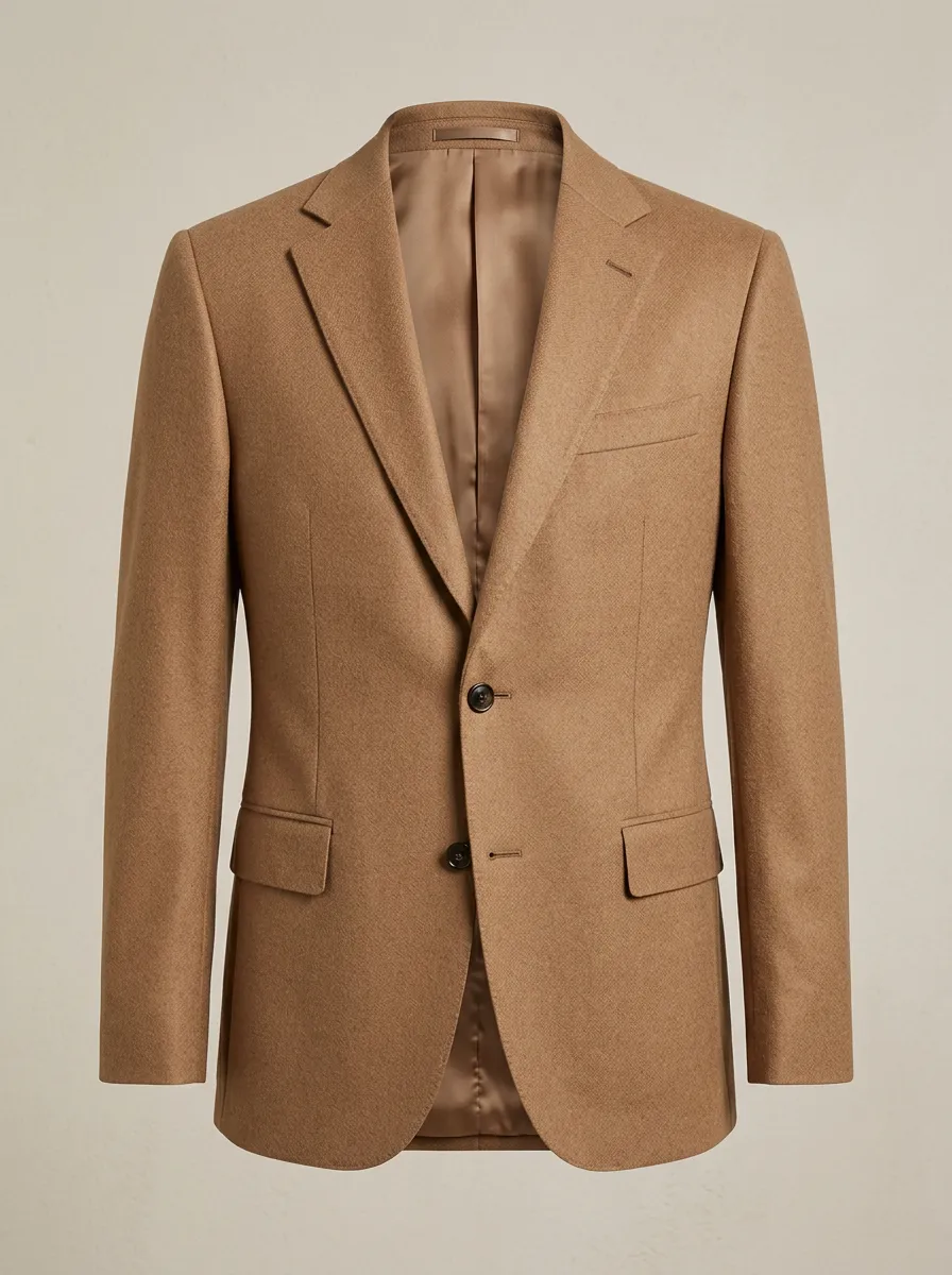 Men's Classic Camel Wool Solid Color Blazer Jacket