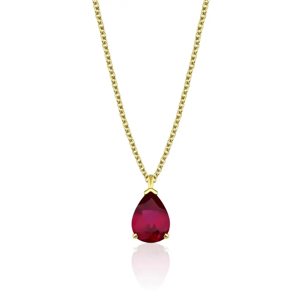 Dainty Pear Shape Solitaire Ruby Necklace