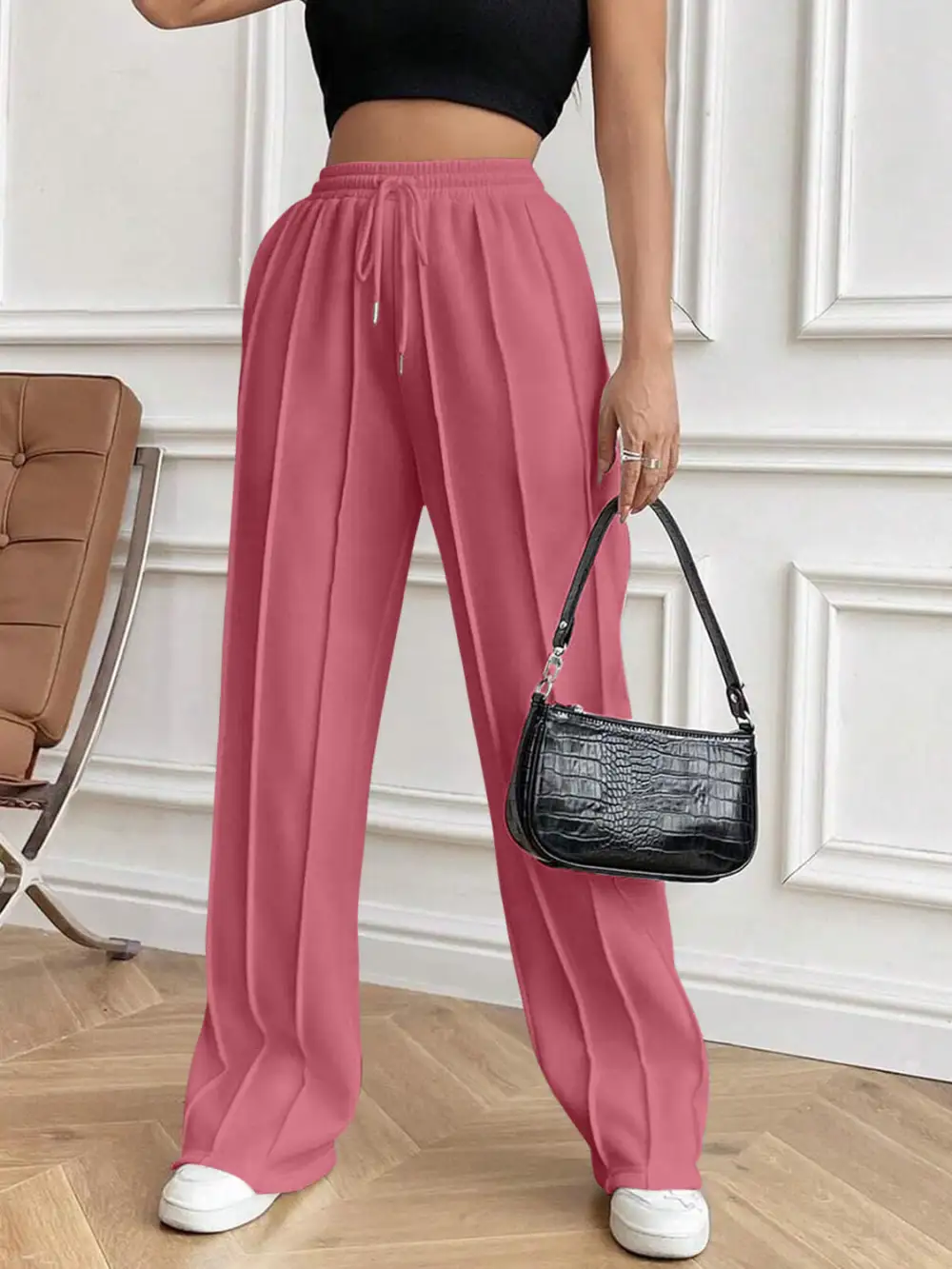 Drawstring Elastic Waist Pants With Pocket