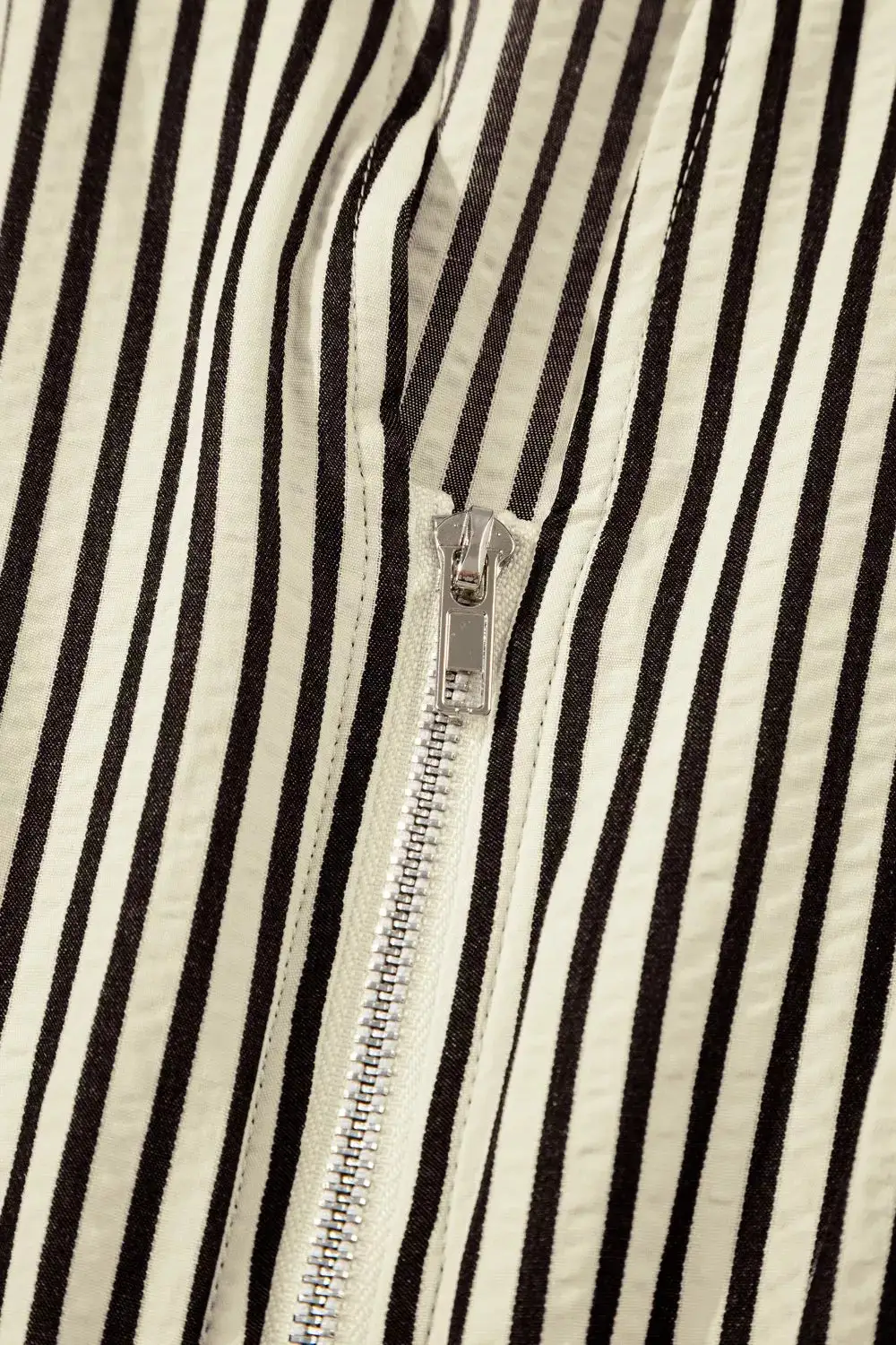 Striped V Neck Zip Front Midi Dress