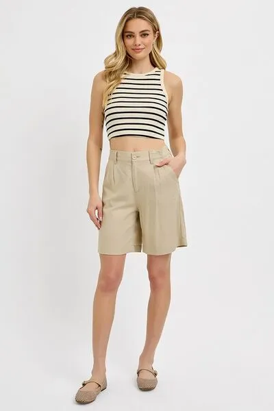 Easygoing High Rise Pleated Front Shorts