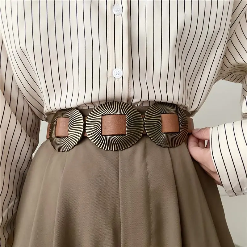 Women's Oval-Buckle Buckle Retro Waist Belt