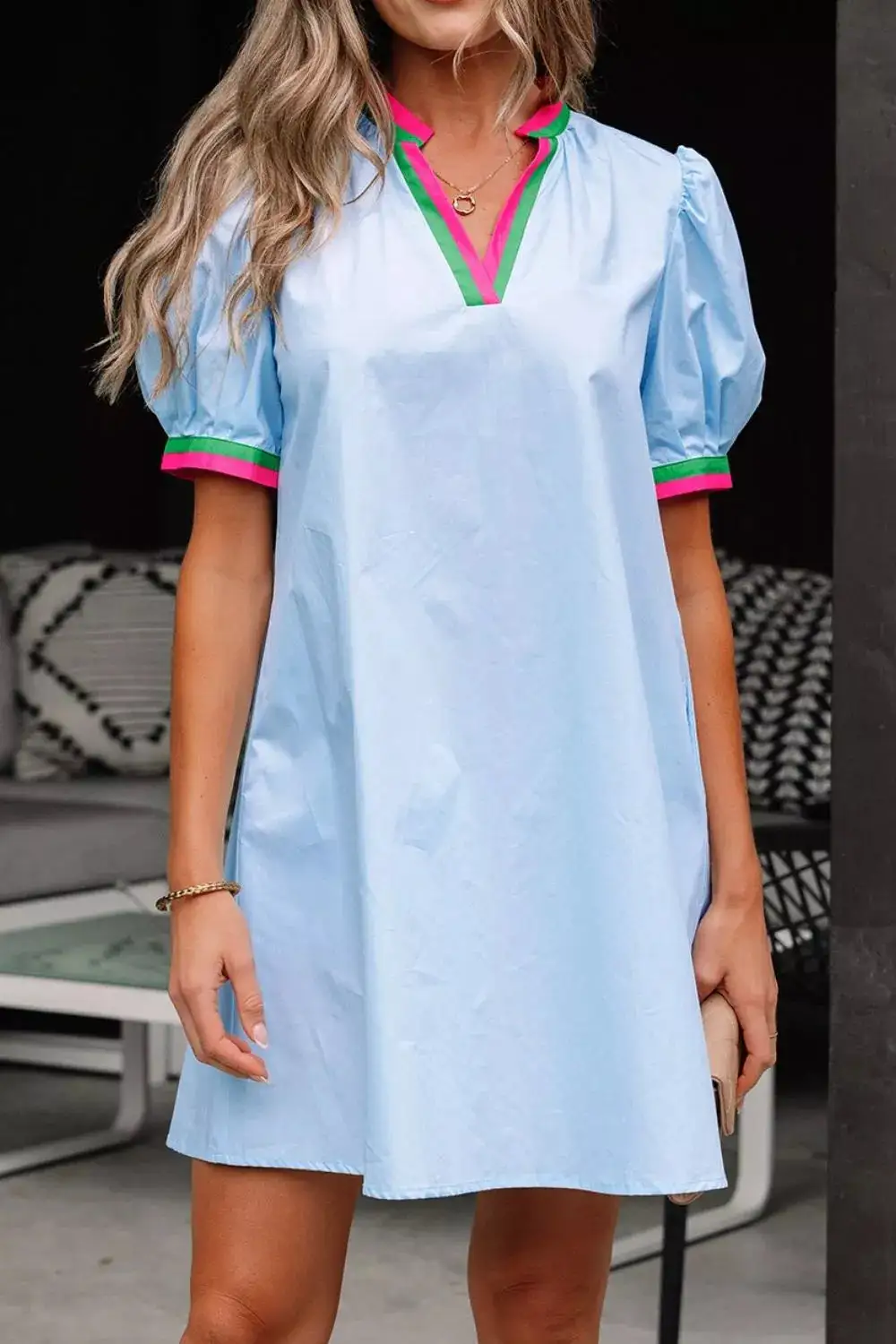 Drape Puff Sleeve Mini Dress
