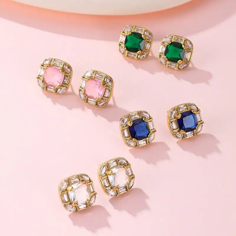 Cushion Cut Jewel Stud arrings