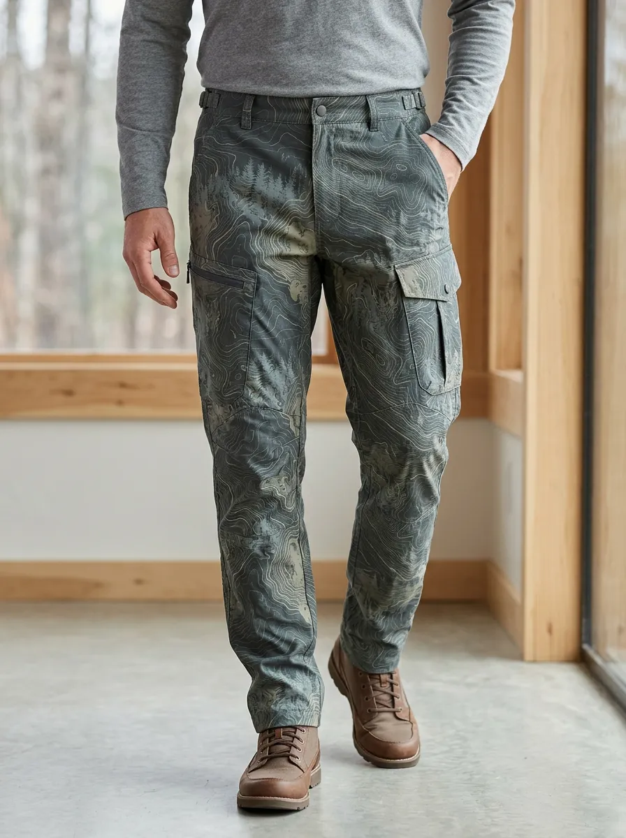 Men's Topographic Print Utility Cargo Pants