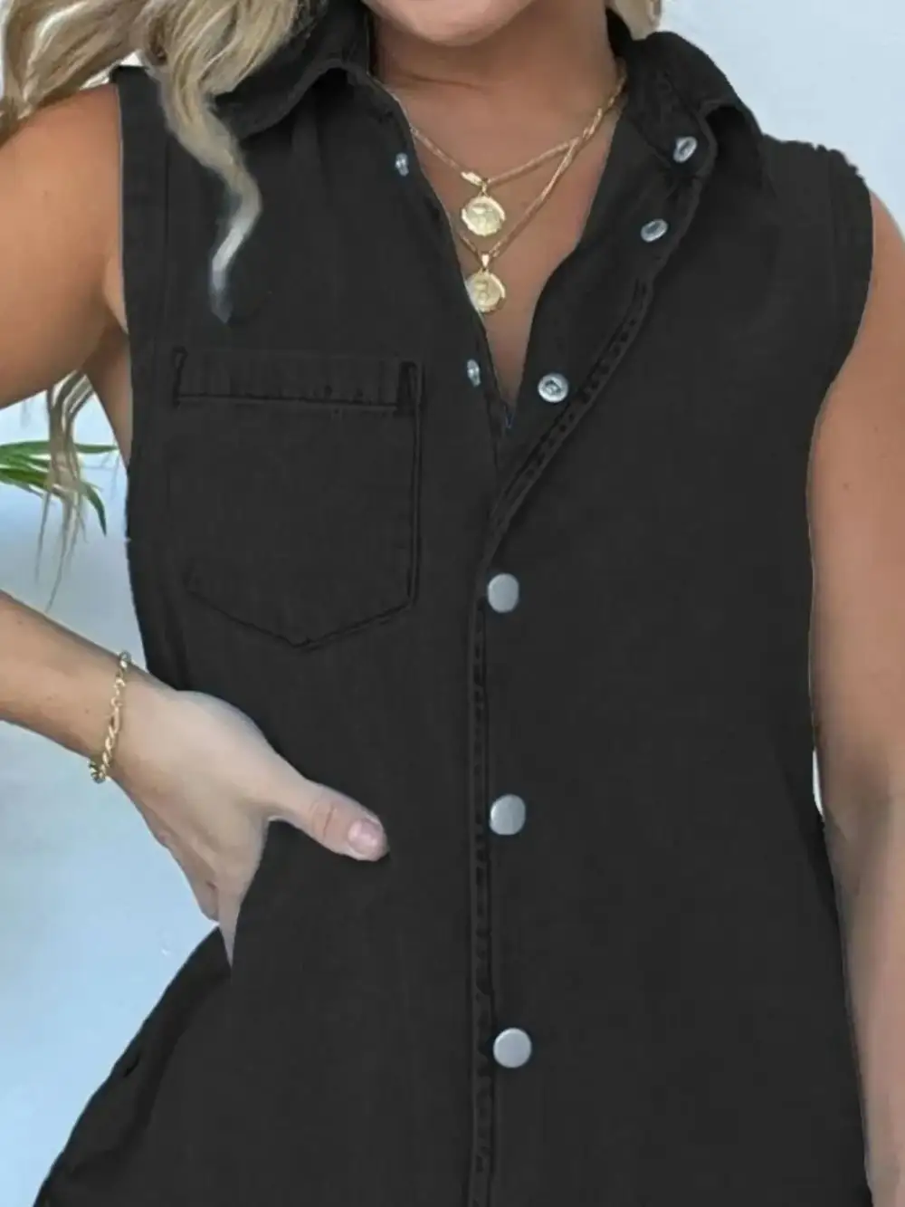 Denim Button Front Romper