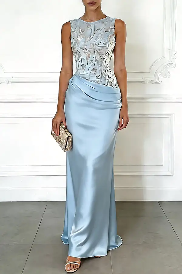 Streamlined Ruched Sleeveless And Flowing Maxi Skirt Set