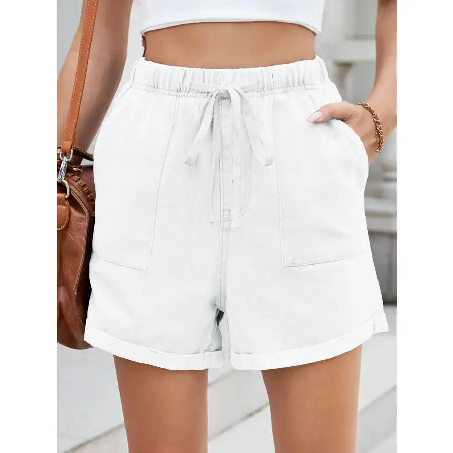 Casual Drawstring Pocketed Denim Shorts