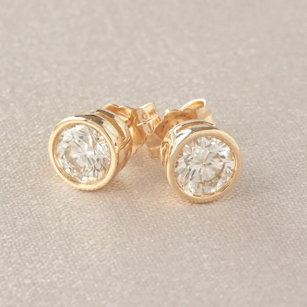 Round Bezel Diamond Stud Earrings
