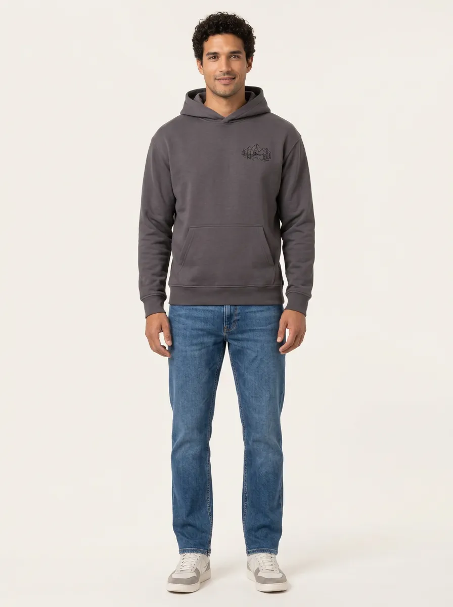 Men's Mountain-Graphic Pullover Kangaroo-Pocket Hoodie & Jeans Set