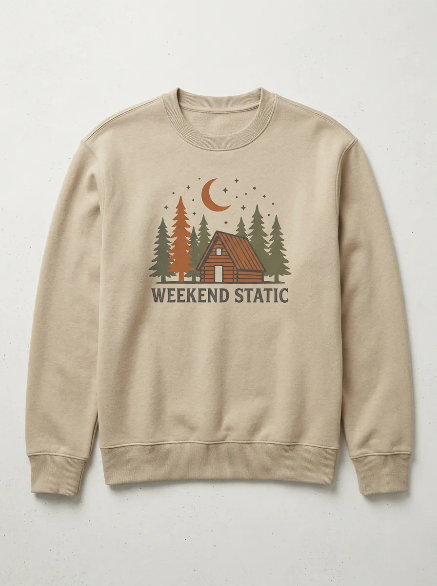 Unisex Nature Lover Weekend Static Cabin Forest Printed Sweatshirt