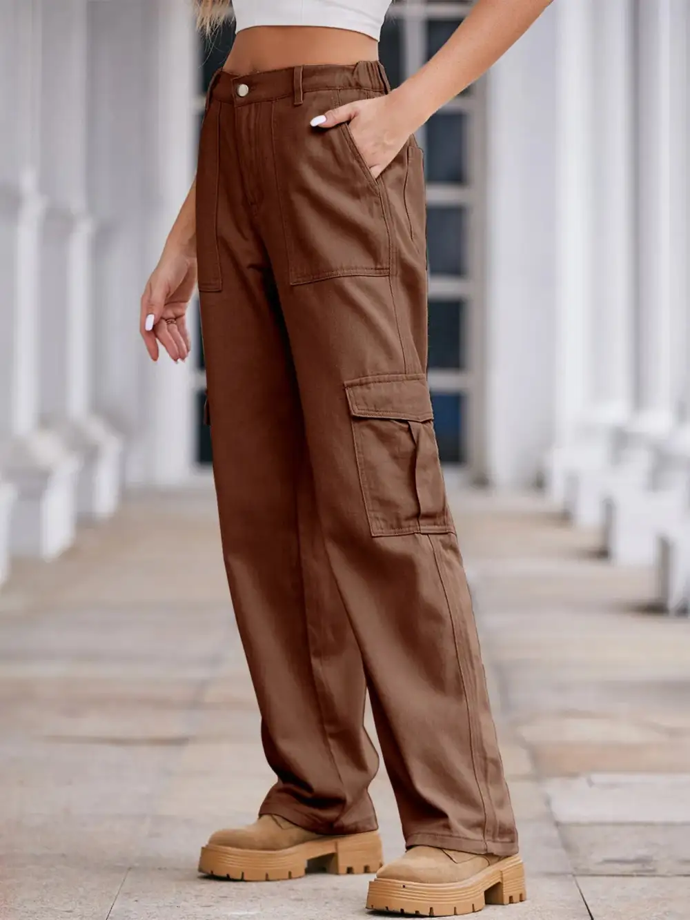 Utility High Waist Cargo Denim Jeans