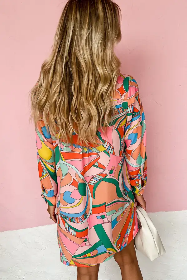 Studio Abstract Print Long Sleeve Mini Dress