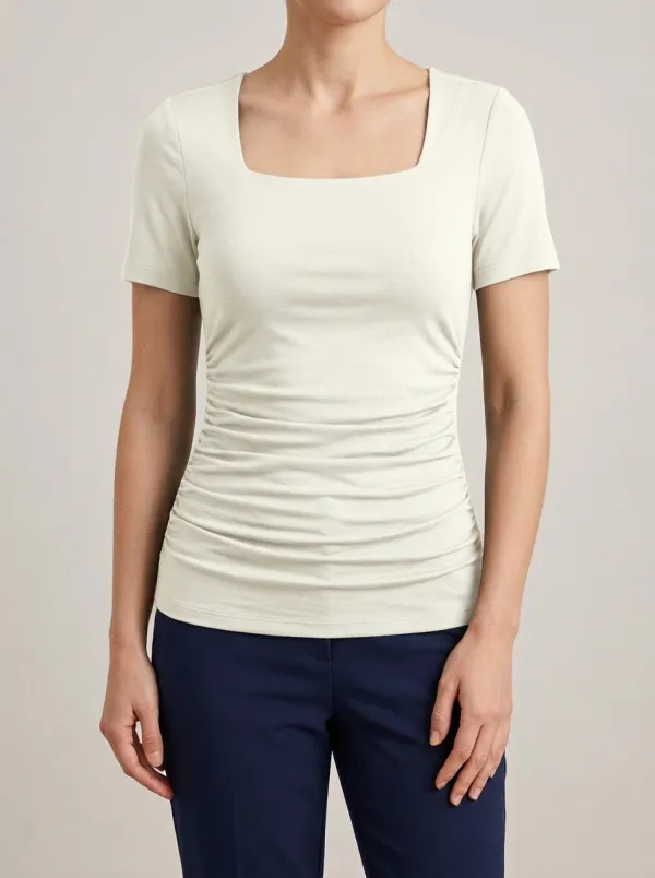 Ruched Square-Neck Waist-Ruched Ruched Fitted Top
