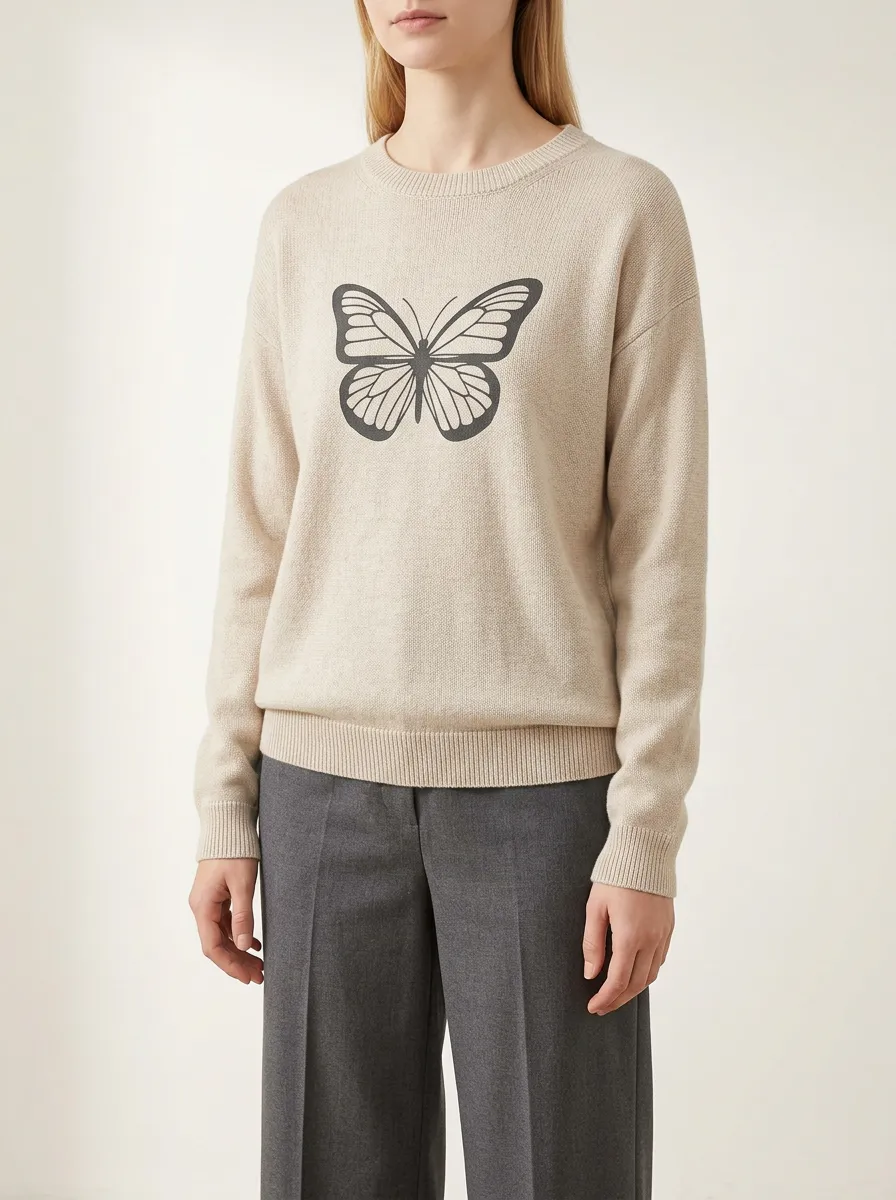 Women's Butterfly Lover Minimalist Graphic Printed Sweater