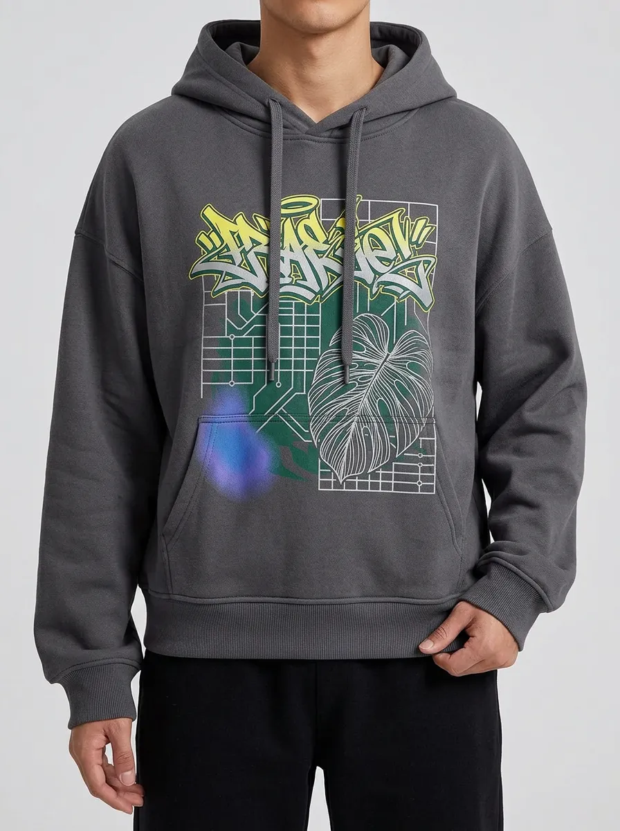 Unisex Streetwear Graffiti Monstera Leaf Hoodie