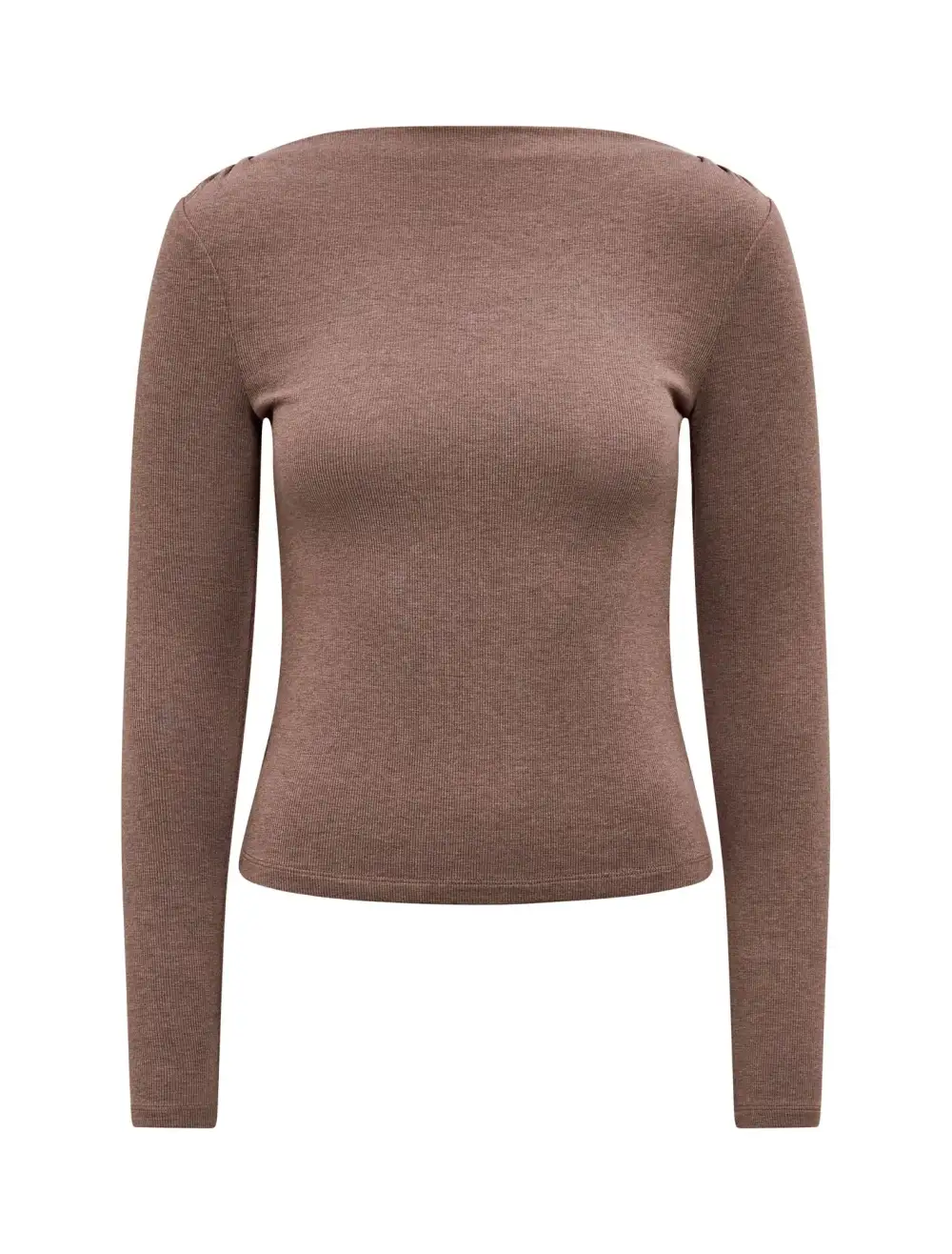 Brown High-Neck Long Sleeve Form-Fitting Top