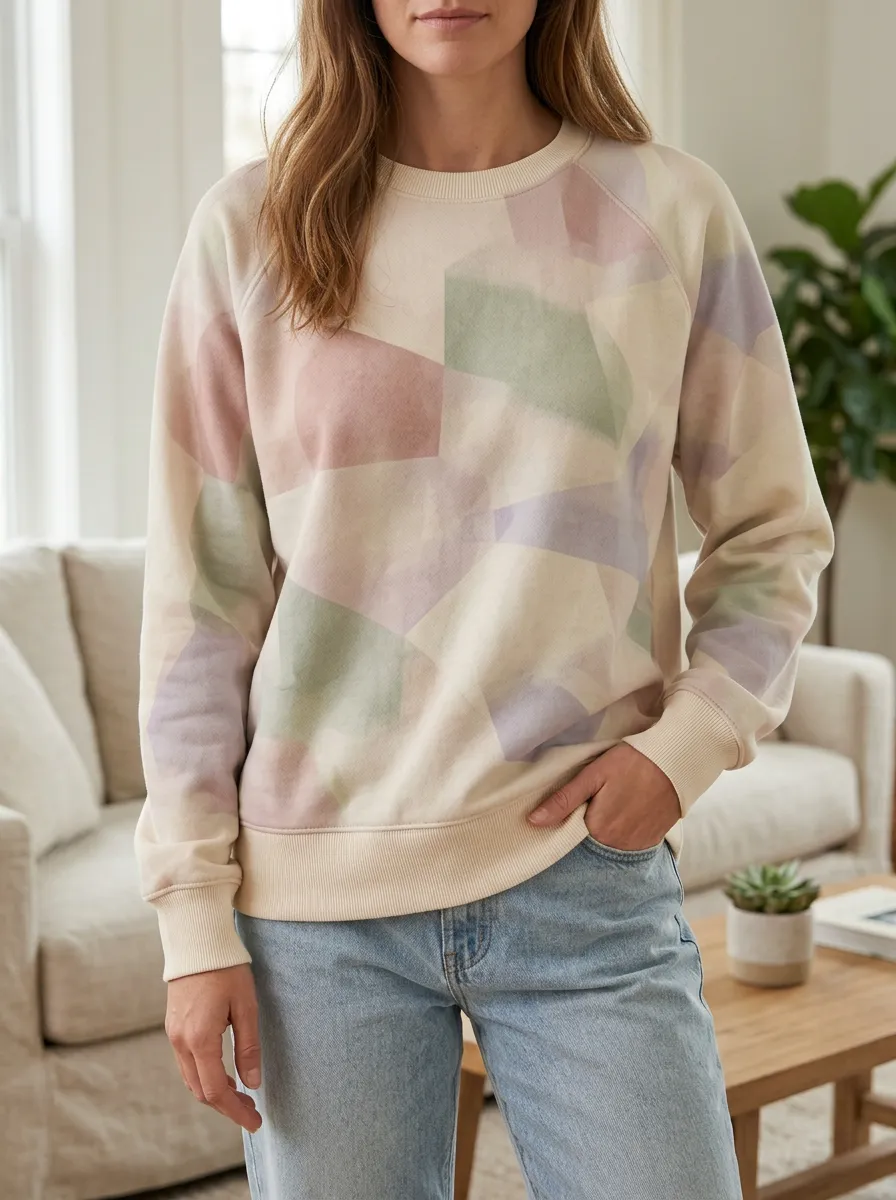 Women's Geometric Print Raglan Sweatshirt