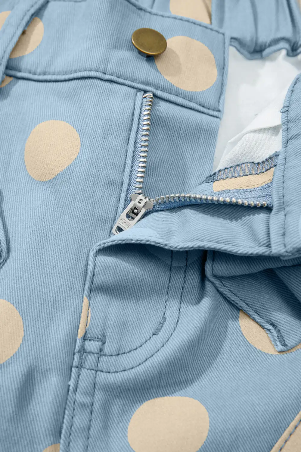 Polka Dot Relaxed Fit Pocketed Bow Detail Casual Jeans