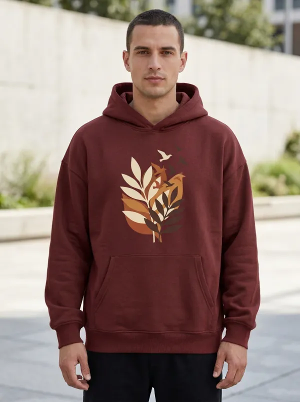 Unisex Leaf and Bird Nature Graphic Hoodie