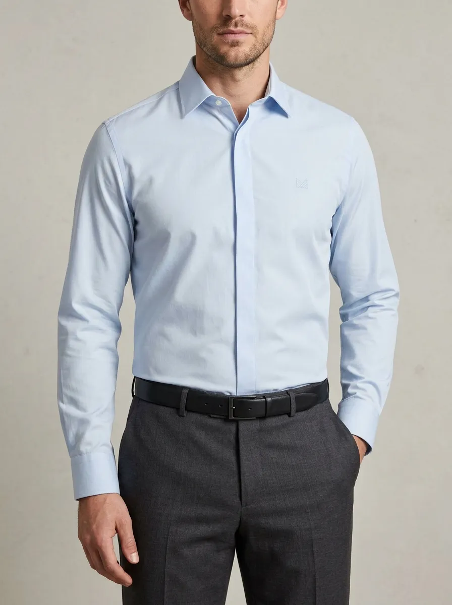 Men's Non-Iron Cotton Minimalist Embroidered Dress Shirt