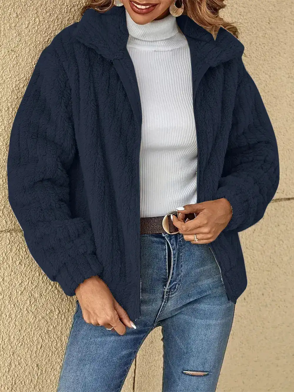 Plush Zip Front Casual Jacket
