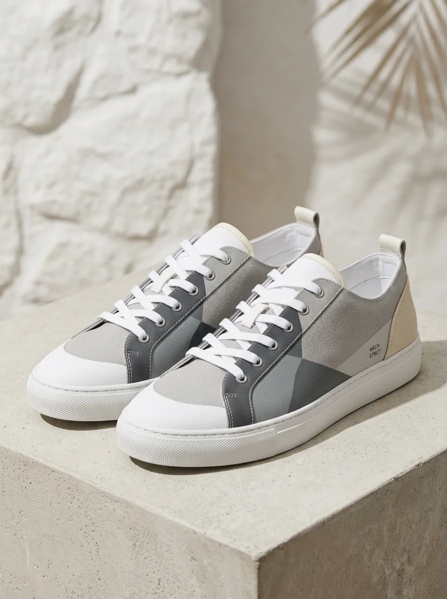 Lace Up Geometric Canvas Sneakers