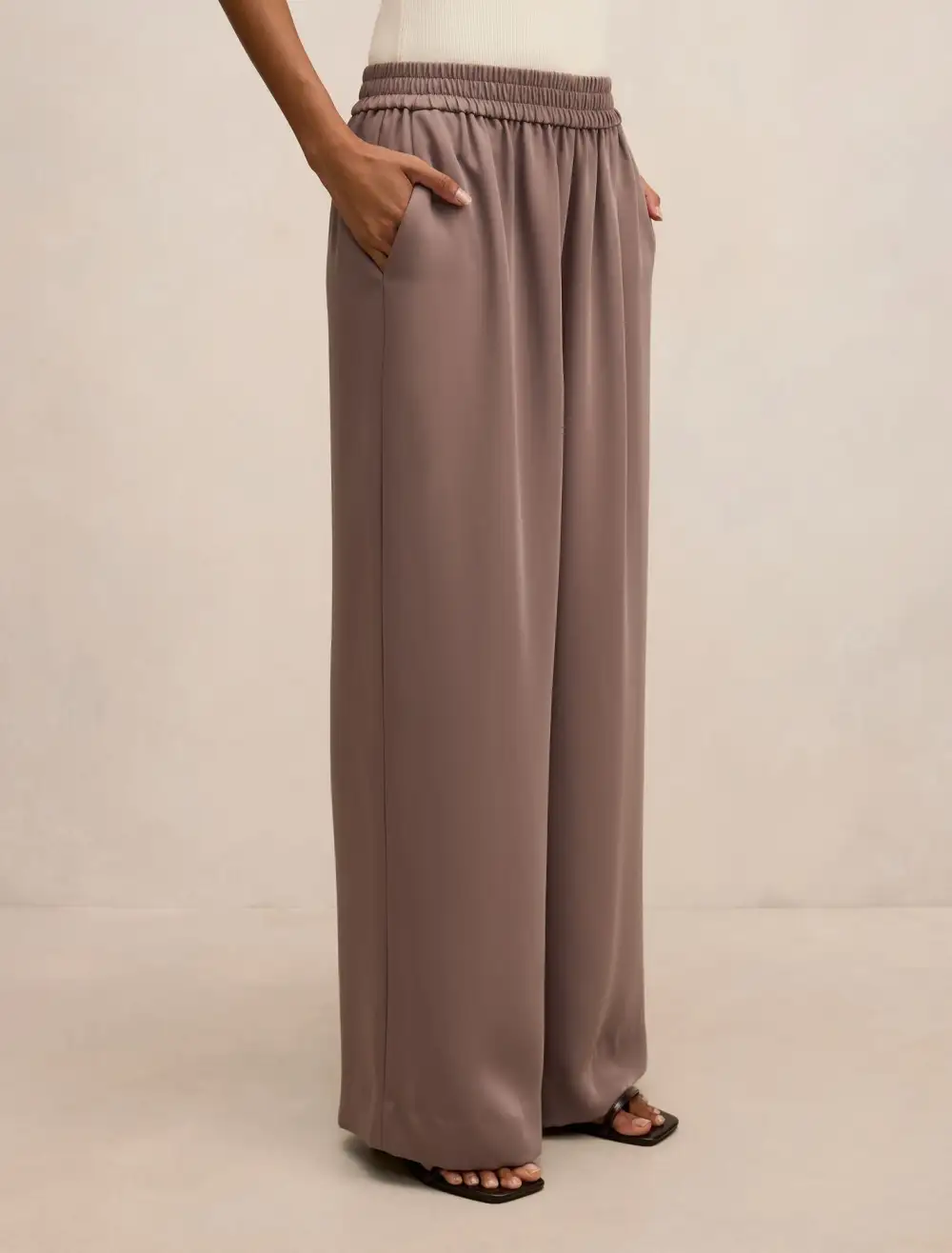 Light Taupe Petite Elastic Waist Pants