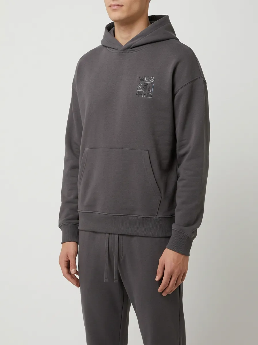 Men's Minimal Chest Embroidered Pullover Hoodie Jogger Set