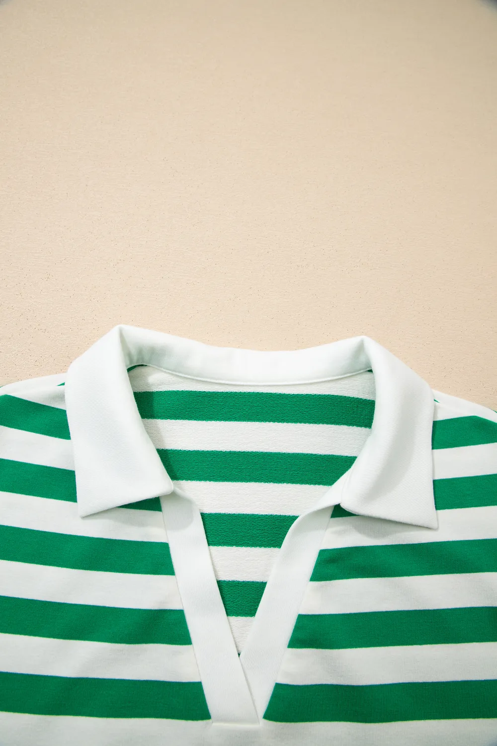 Green Stripe Collar V Neck Blouse