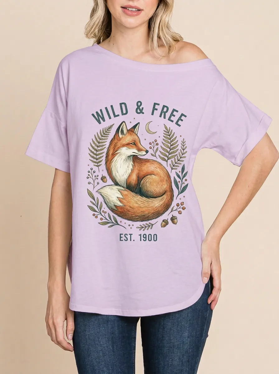 Women's Nature Wild & Free Fox Botanical Graphic T-Shirt