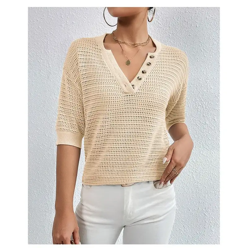 Women's Openwork V-Neck Sweater